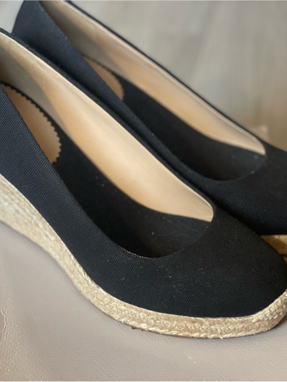 J. Crew Black Canvas Espadrille Wedge Pumps in Size 7